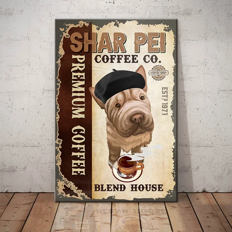 Vintage Tin Sign Shar Pei Dog Coffee Co. Fresh Premium Quality Coffee & Bakery,Wall Decor for Home Kitchen Bar Outdoor Party