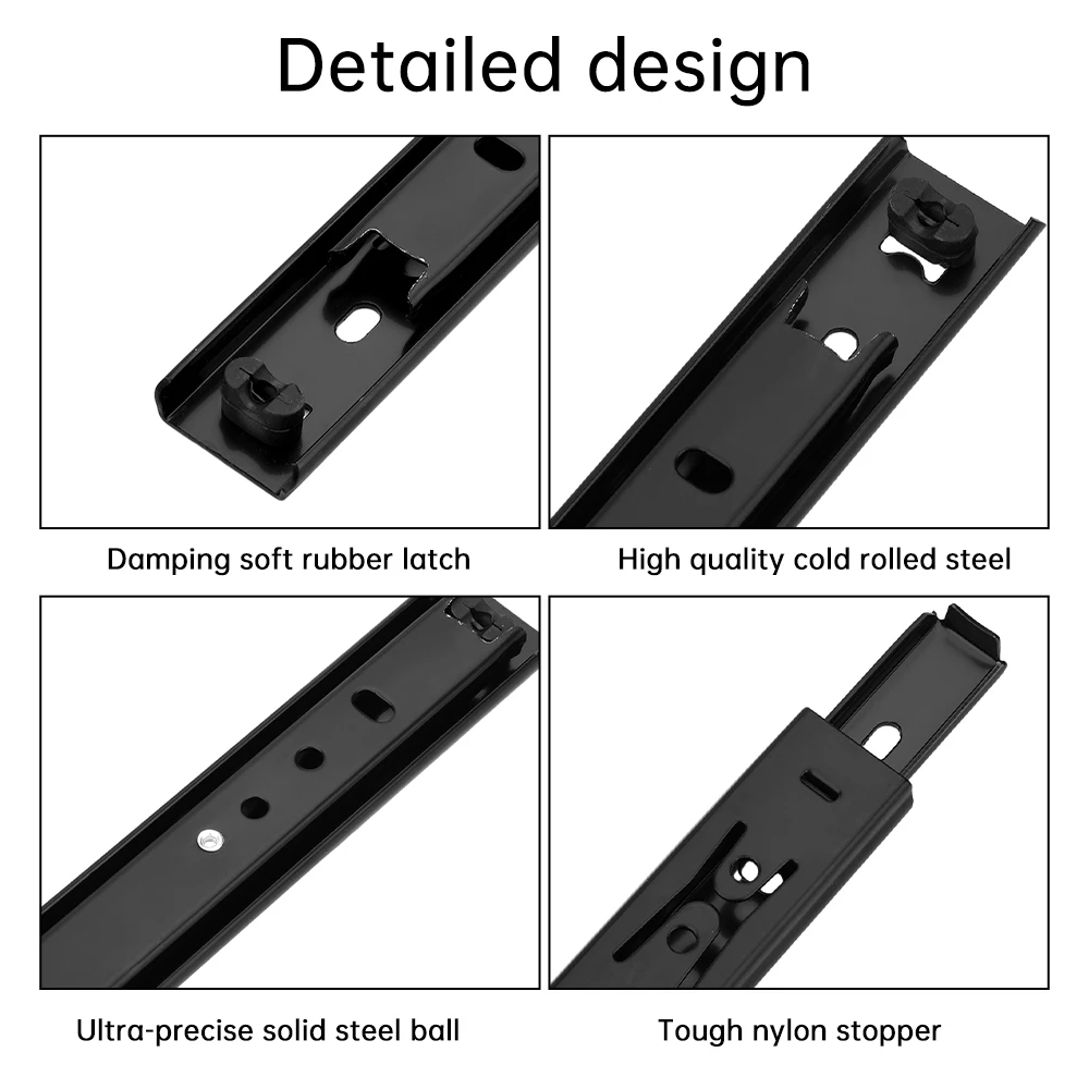 Guida di scorrimento del cassetto a tre sezioni di 35MM di spessore 8 ~ 20 pollici guide per cassetti in acciaio laminato a freddo guide per armadietti a due sezioni