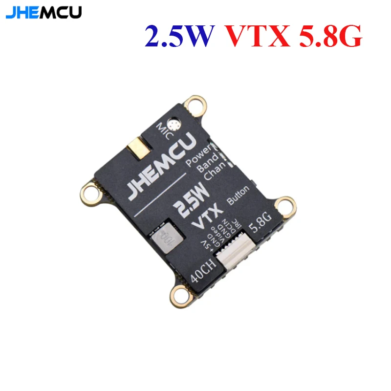 

JHEMCU 2.5W VTX 5.8G 40CH Adjustable FPV Transmitter Built-in Microphone Heat Sink 2-6S 30X30mm for RC Airplane FPV Long Range