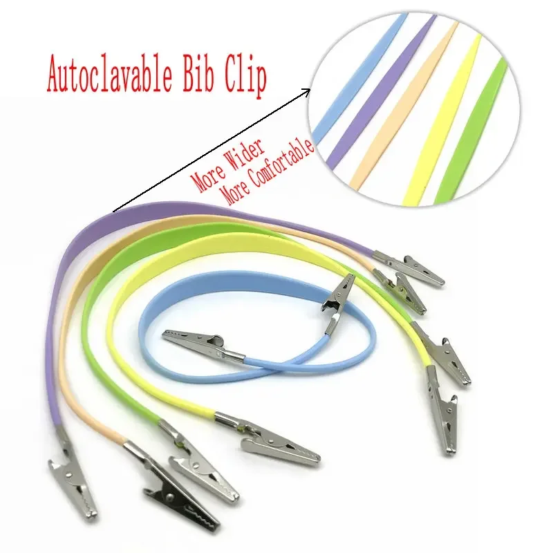 Cadena de Clips de babero Dental de 5 piezas, Clip de silicona Autoclavable para pacientes dentales, Clip para bufanda, soporte para servilletas, herramientas dentales de acero inoxidable