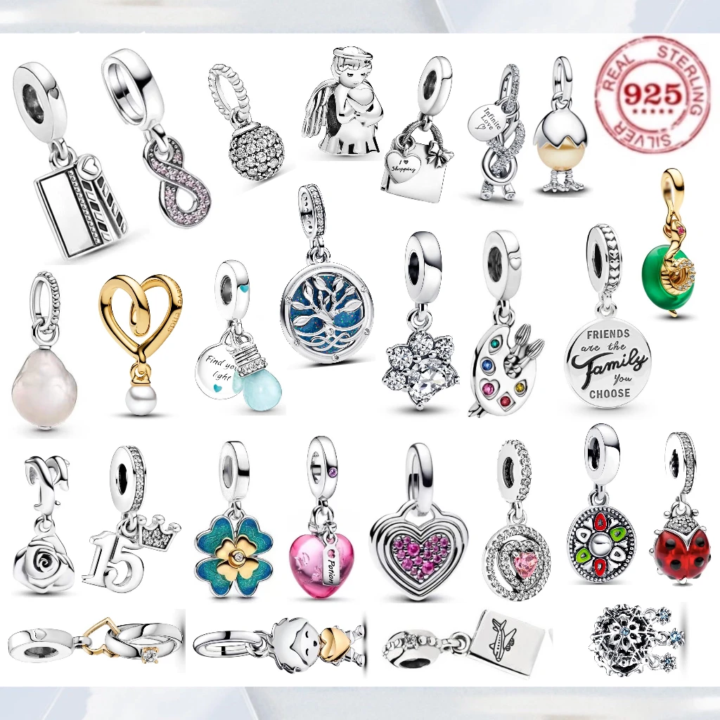 Fashion 925 Pure Silver Night Light Heart Four-Leaf Clover Girl Drawing Board bead Snakebone Bracelet DIY Women's fine Jewelry