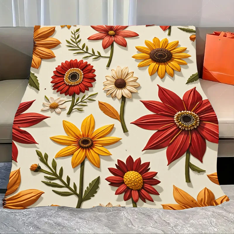 

1pc Flannel Blanket Vibrant Floral Sunflower Blanket for Cozy Living Room Decor