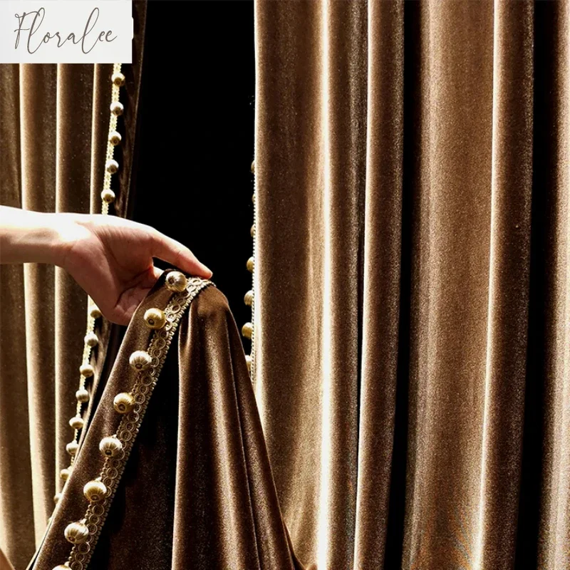 European Luxury Brown Window Curtain, American Velvet Curtain for Villa, Living Room, Bedroom Custom Curtain Fabric, House Decor