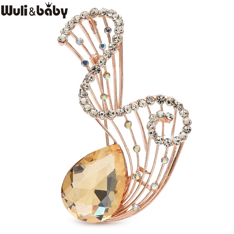 Wuli&baby Elegant Water-drop Geometric Brooch Pins 3-color Art Ripple Flower Brooches New Year Gifts