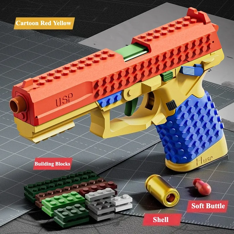 SIG17/USP Bausteine-Spielzeugpistole mit Hülsenauswurf, Dauerfeuer, Airsoft Blowback, leere Hülse hängend, Spielzeugpistole für Outdoor CS-Spiele – Detail 7
