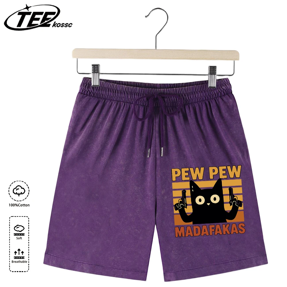 

Мужские летние шорты Madafakas Double Gun с принтом кошки, тонкие хлопковые, для спорта и отдыха, базовые, удобные спортивные брюки