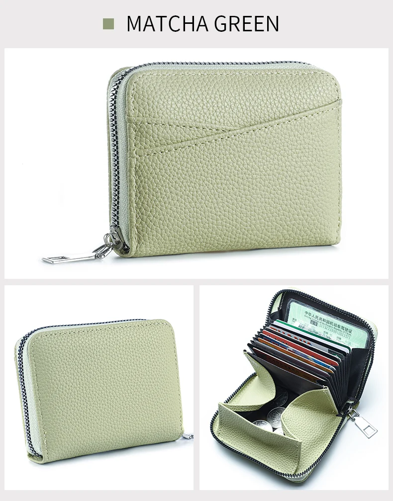 Women's Zipper Purse Short Lychee Pattern Fashion Multi-Card Slot ID Card Holder Coin Zipper Purse For Women