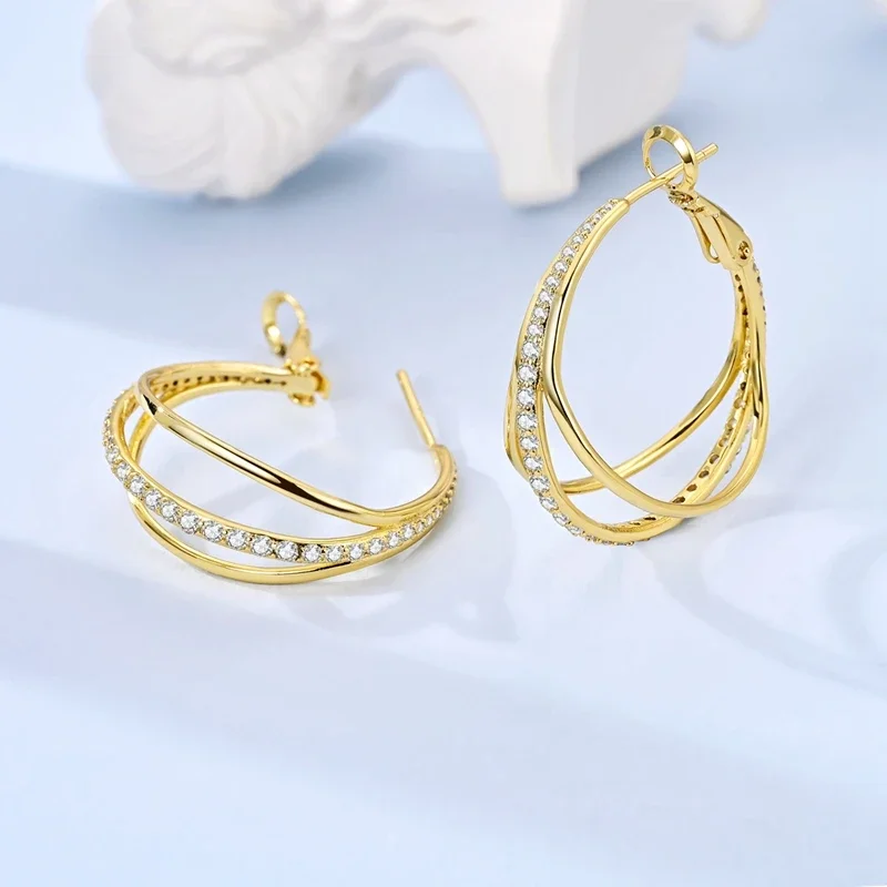 موضة الذهب امرأة هوب القرط 925 فضة تألق الزركون جولة الأذن وأقراط غرامة مجوهرات عاشق هدية للذكرى السنوية #4