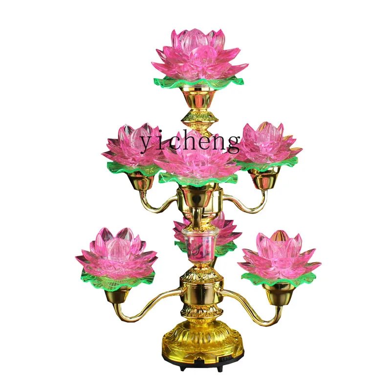 FJ-12 Colorful Imitation Crystal Rotating Lotus Buddha For Guanyin Buddha Front Household Changming Buddhist Hall