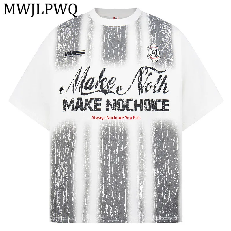 

MWJLPWQ American Retro Heavyweight T-Shirt New Style For Men And Women Printed Design Summer Round Neck Loose Fit Tops 16118