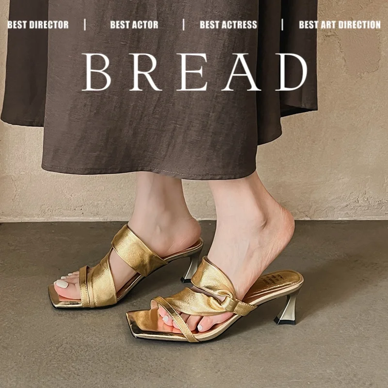 Nouvelles sandales d'été 2026 pour femmes en cuir naturel, 22-25 cm, mules à enfiler en peau de mouton et peau de porc, talon haut, chaussures tendance pour femmes