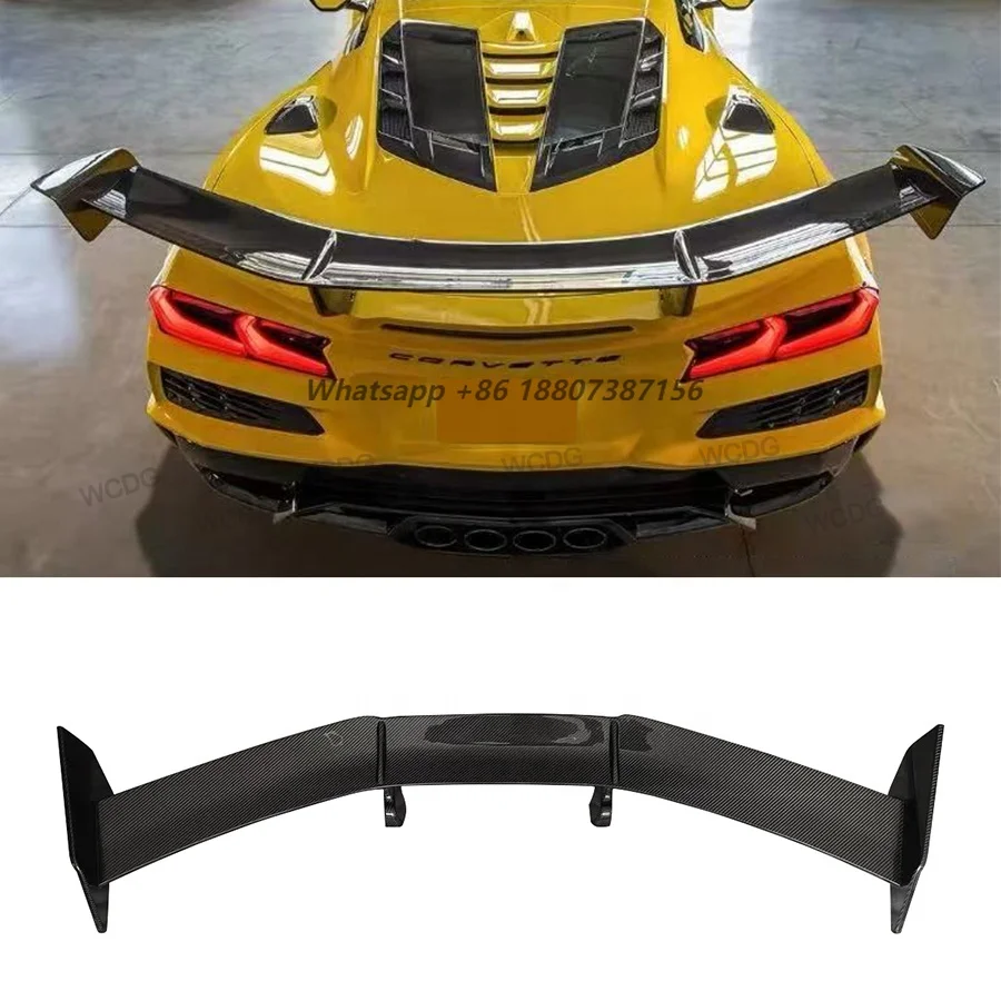

Dry Carbon Fiber Rear Wing for Corvette C8 ZN6 Z06 2020+ ZR1 Style Rear Trunk Spoiler High Tail Wing Car Bodykit
