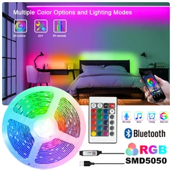 Bande lumineuse LED RGB5050 5V, contrôle Bluetooth, ruban de changement de document, rétroéclairage TV avec 24 touches, 44 touches, décoration de chambre à coucher