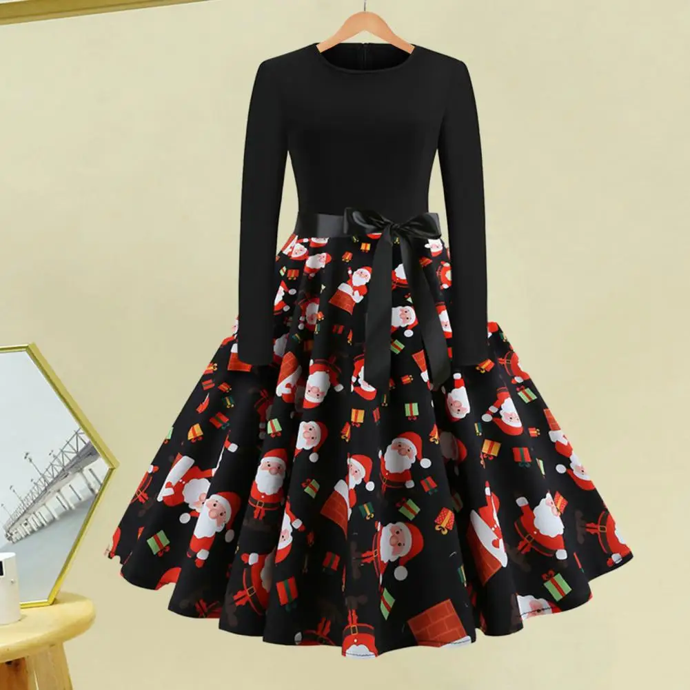 Plus Size Christmas Dress Stylish Women's Christmas Dress Festive A-line Design Cartoon Santa Claus Print Flattering Mid for New