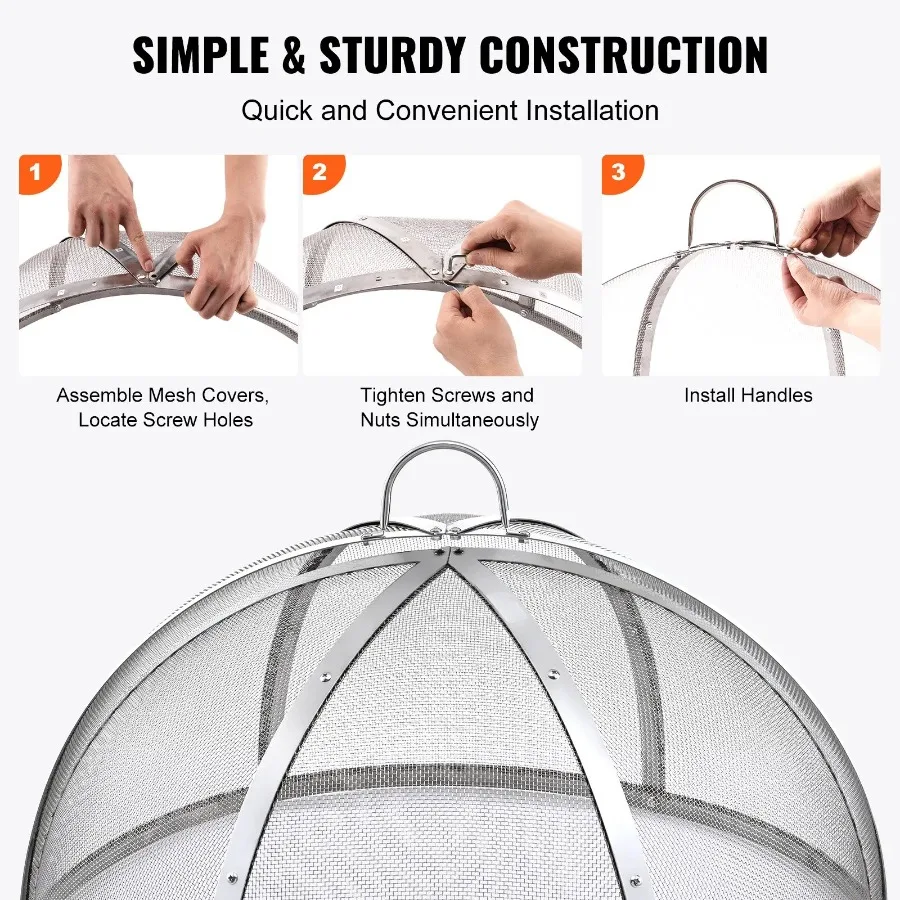Firepit Spark Screen Lid 30 Diameter Outdoor Firepit Ring Cover Round Accessories Fire Pit Metal Cover EasyOpening Stainless S