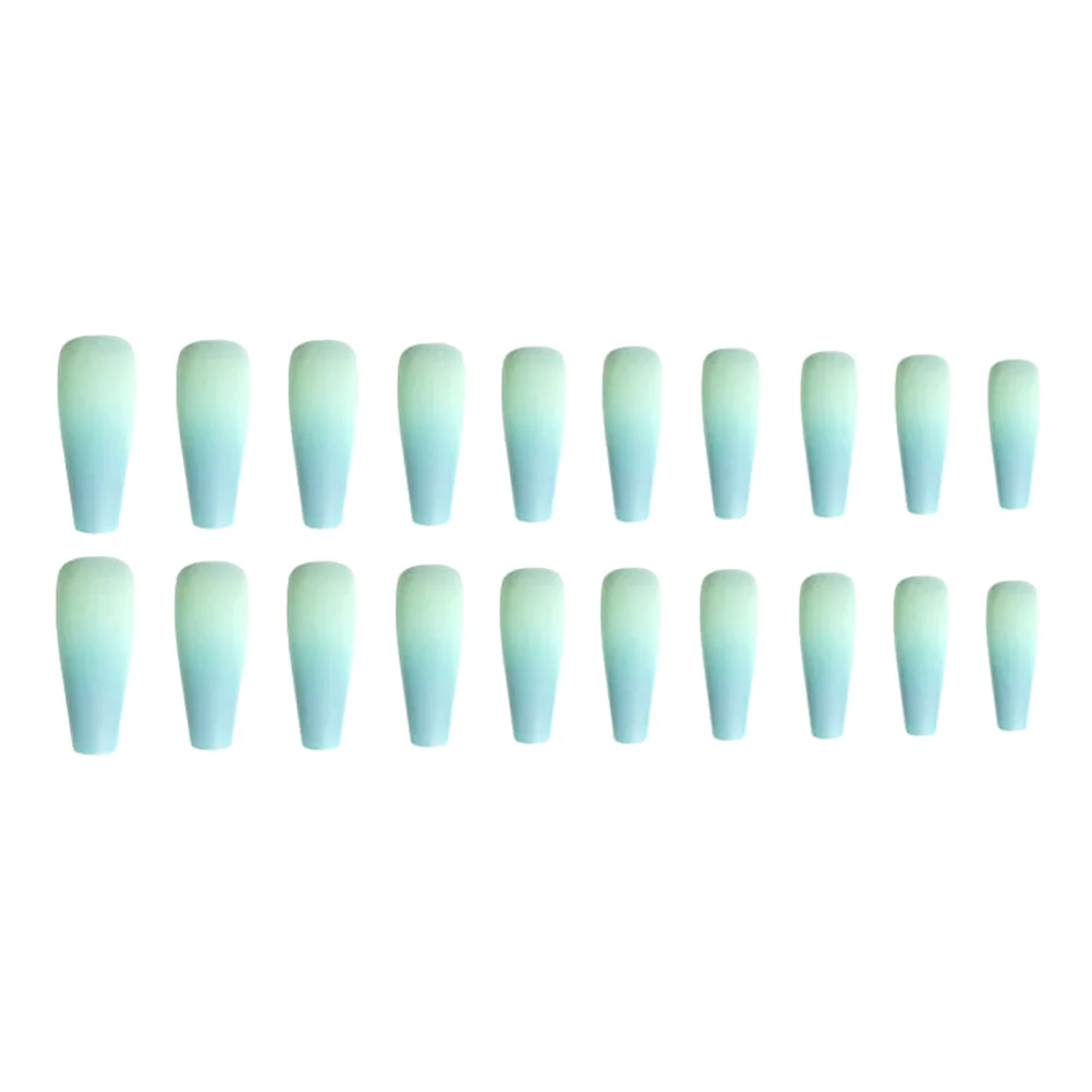 

20pcs Gradient Blue Coffin Nails Matte Stickers Manicure Decor Plastic Durable Easy Use Nail Art Patch Cover Ballet