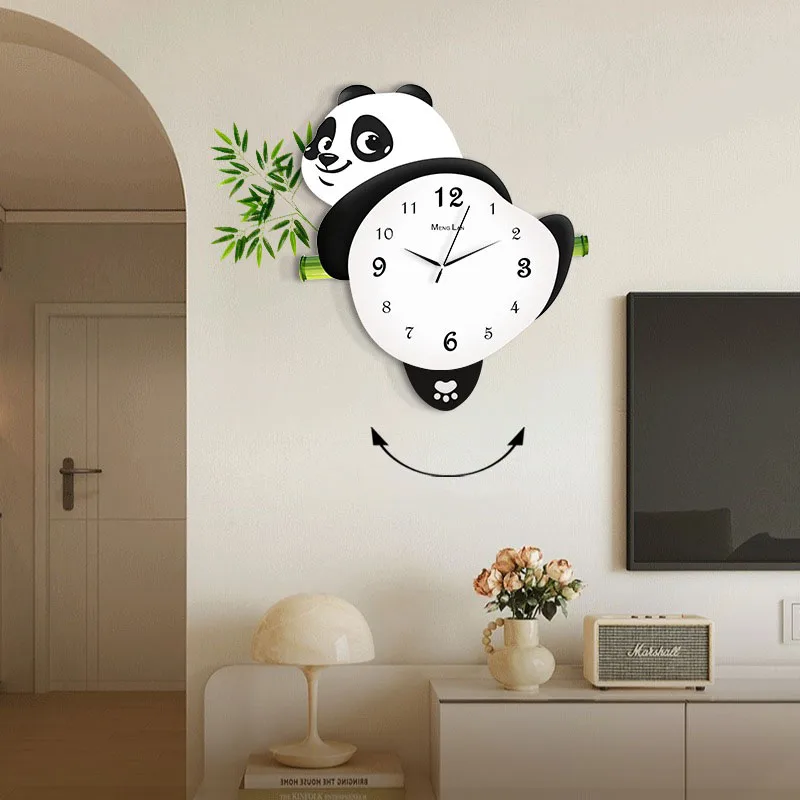 Panda Wall Clock 3D Sculptural Art LED Backlight Silent Quartz Movement Kids Room Decor Modern Living Room Entryway Home Decor