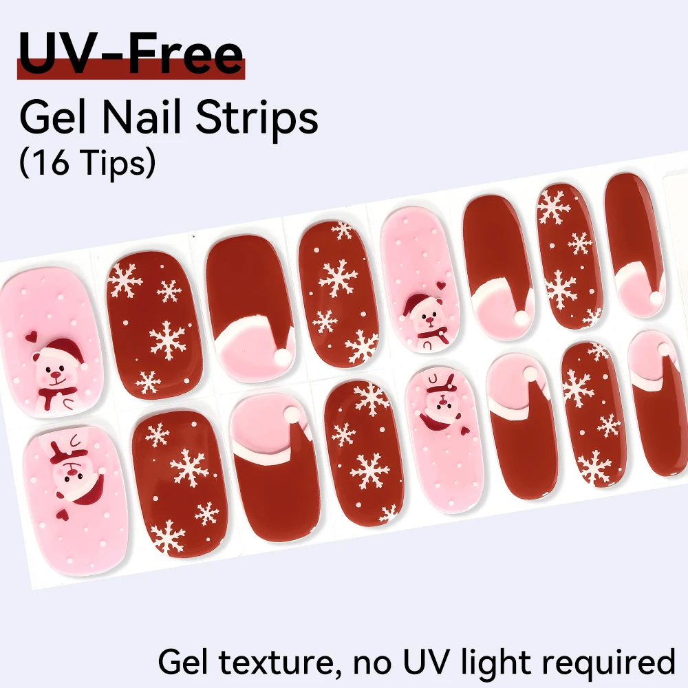 16Tips Glitter Plaid UV-Free Gel Nail Sticker Black Spider Full Cover Long Lasting Gel Polish Nail Strip DIY Manicure Decoration