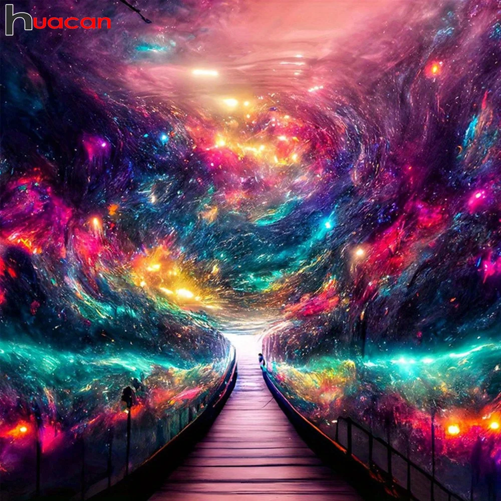 Huacan Full Diamond Painting Landscape Diy Embroidery Starry Sky Fantasy Art Wall Decor Gift Set Rhinestone Pictures