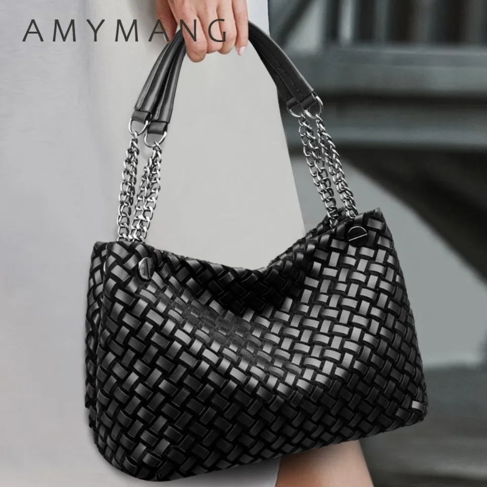 

High Quality Chain hand-held woven Soft Pu Leather Women's Tote Bag Luxury Trendy Women Handbag Female Shopping Shoulder Bags