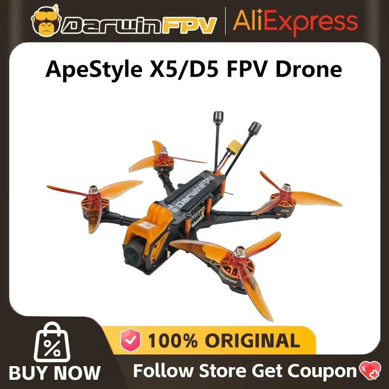 DarwinFPV NEW ApeStyle D5/X5 FPV Drone For 6S 1500mAh 120C XT60C/4000mAh 120C 10C 60C Battery DarwinFPV2507-1800KV Motor FPV - image 1 of 6