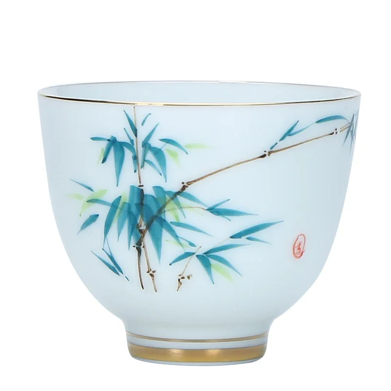 Chinese Ceramic Teacup Hand Painted Flower Pattern Boutique Tea Bowl Meditation Tea Cup Household Porcelain Tea Set Accessories