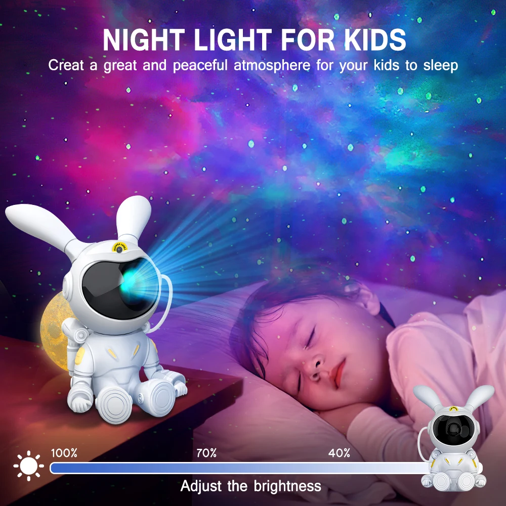 Rabbit Galaxy Star Projector Starry Sky Night Light Astronaut Lamp Home Room Decor Decoration Bedroom Decorative Luminaires Gift