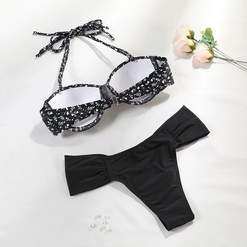 Miyouj Black Color Bikini Set Floral Printed Swimwear Women's Swimsuit Sexy Bathwear 2024 Two Piece Suit High Waist Biquinis