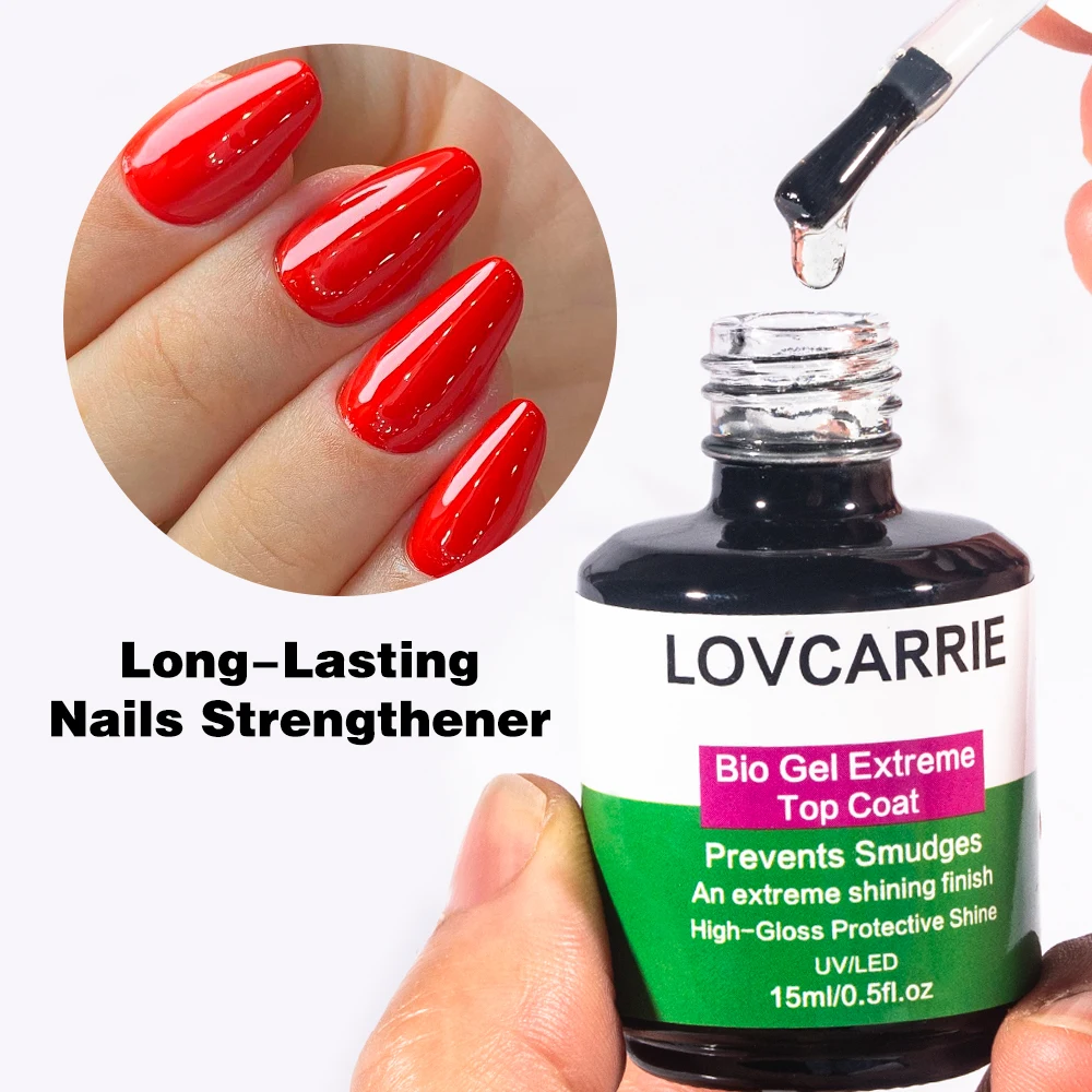 Lovcarrie Bio Gel Extraame Top Coat Super Shine Uv Gel Nagellak 15Ml Semi-Permanente Led Manicure Nagellak Afwerking Sealer