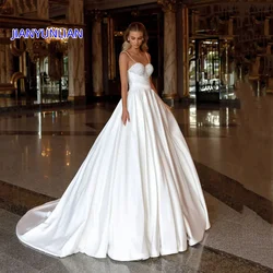 Customized Exquisite Wedding Dresses Bride Spaghetti straps Pearls Satin Wedding Party Dress For Women Bridal Gown