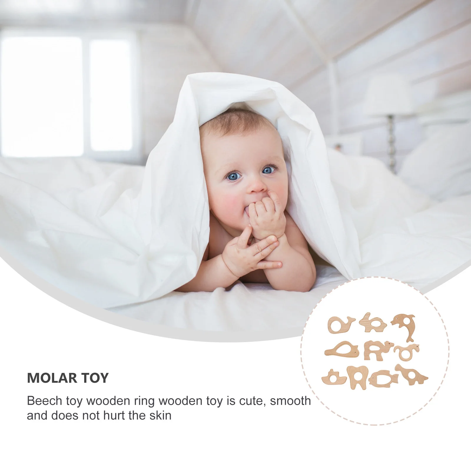 10 قطع من عضاضات الأطفال المقاومة للعض، مصنوعة من خشب الزان الناعم لتخفيف آلام التسنين، أداة مضغ على شكل حيوانات للأطفال