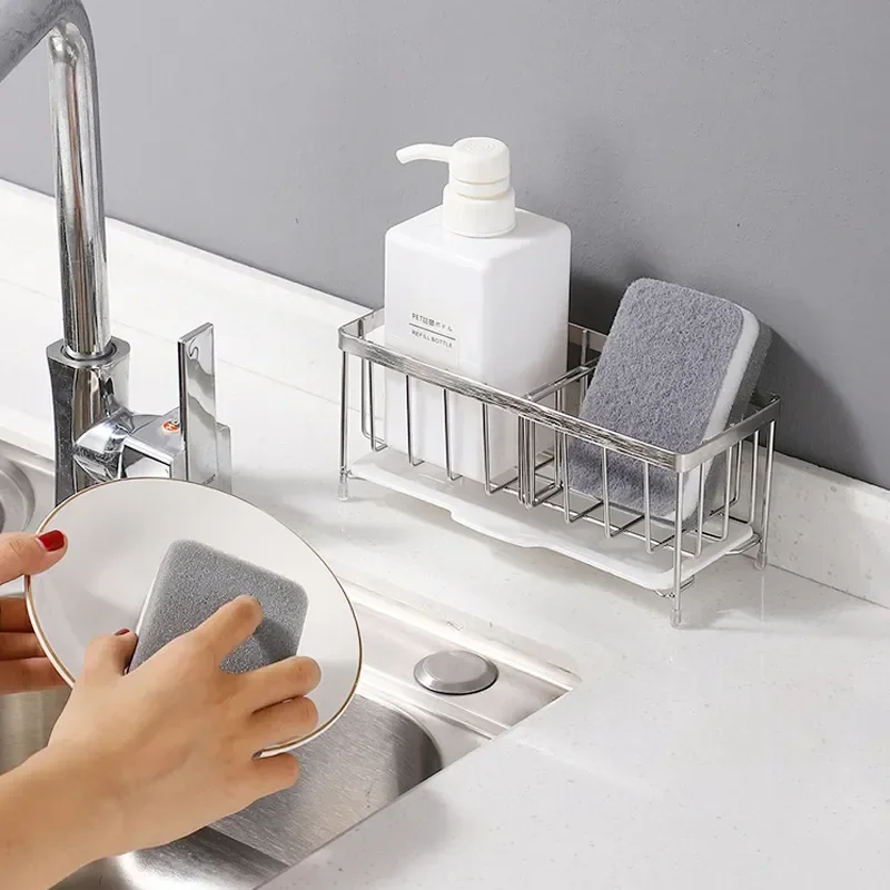 

Sink Shelf Anti-Rust Stainless Steel Kitchen Sink Drain Rack Soap Sponge Holder Kitchen Sink Organizer Scrubbers Soap Dish Rack