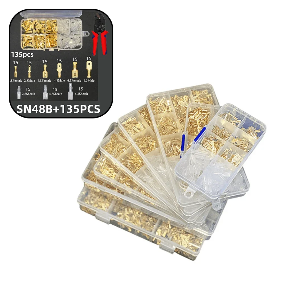 Kit terminale assortito connettori a forcella da 135 pezzi per connessioni di cavi elettrici connessione rapida/disconnessione AWG 22-16 fili