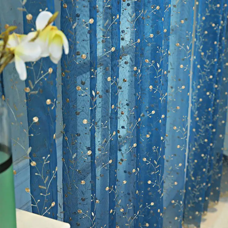 Blackout European Style Balcony Window Curtains for Bedroom Pastoral Embroidered Gauze Internet Celebrity Partition Drapes