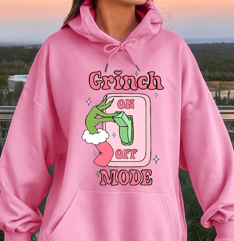 Green Haired Monsters Turn On The Switch Hoodie Woman Grinch Mode Letter Hoodies Warm Fleece Fur-Liner Women Hoody Casual Tops