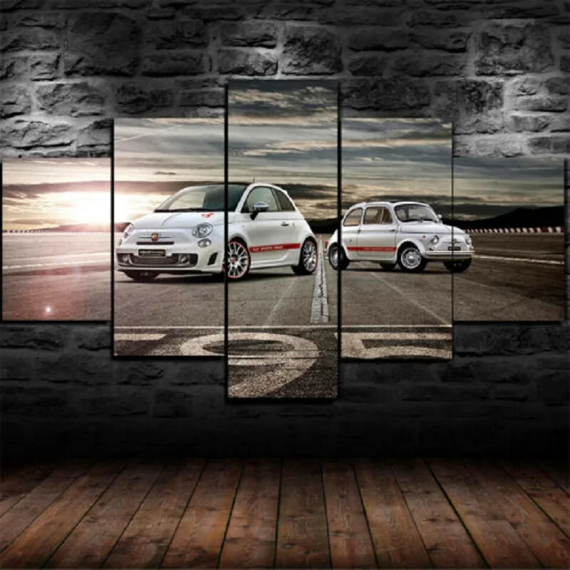 No Framed Canvas 5 Pcs Fiat Abarth 595 Evolution Car Wall Art Posters Pictures Paintings Home Decor for Living Room Decoration