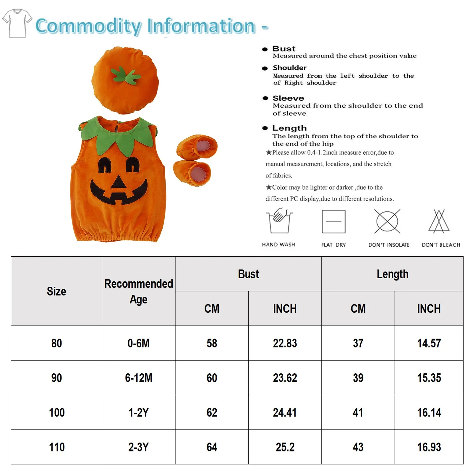 Costume da zucca di Halloween per bambini Cappello per bambini Cosplay per neonate Ragazzi Spettacolo teatrale Festa di festa Abbigliamento Completo