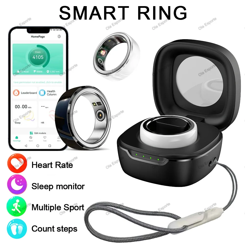 2024 Ceramics Smart Ring R8 IPX8 Waterproof Fitness Tracker Intelligent Heart Rate Monitoring Smart Rings Men with Charging Case