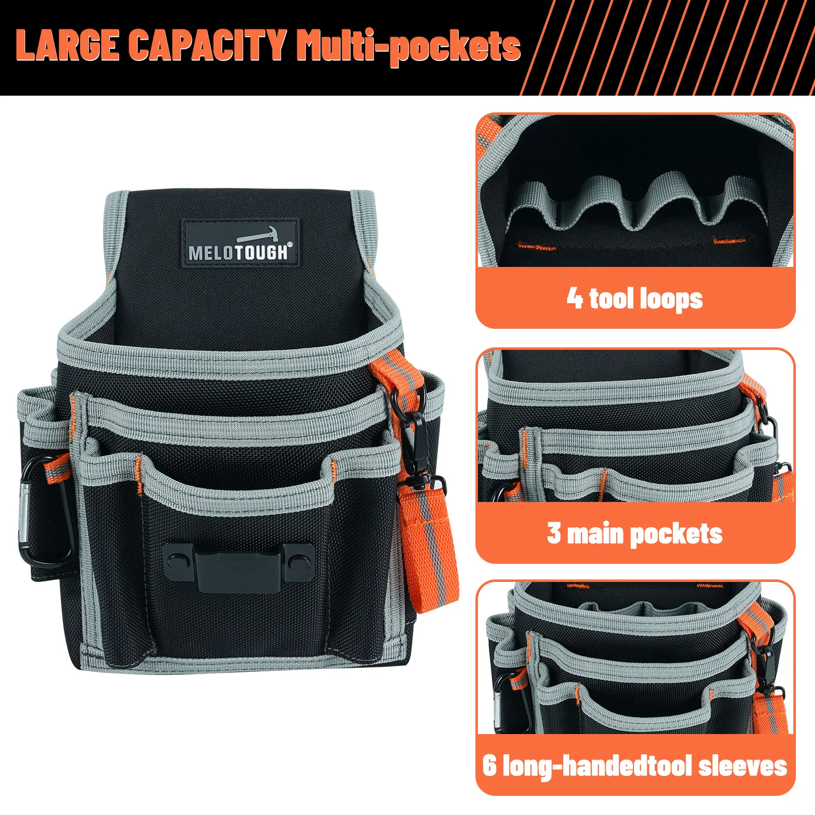 Electrician\'s Small Tool Pouch for Tool Belt Tool Pouch Tool Holster with Multiple Pockets, Construction Pouch Tool Organizer