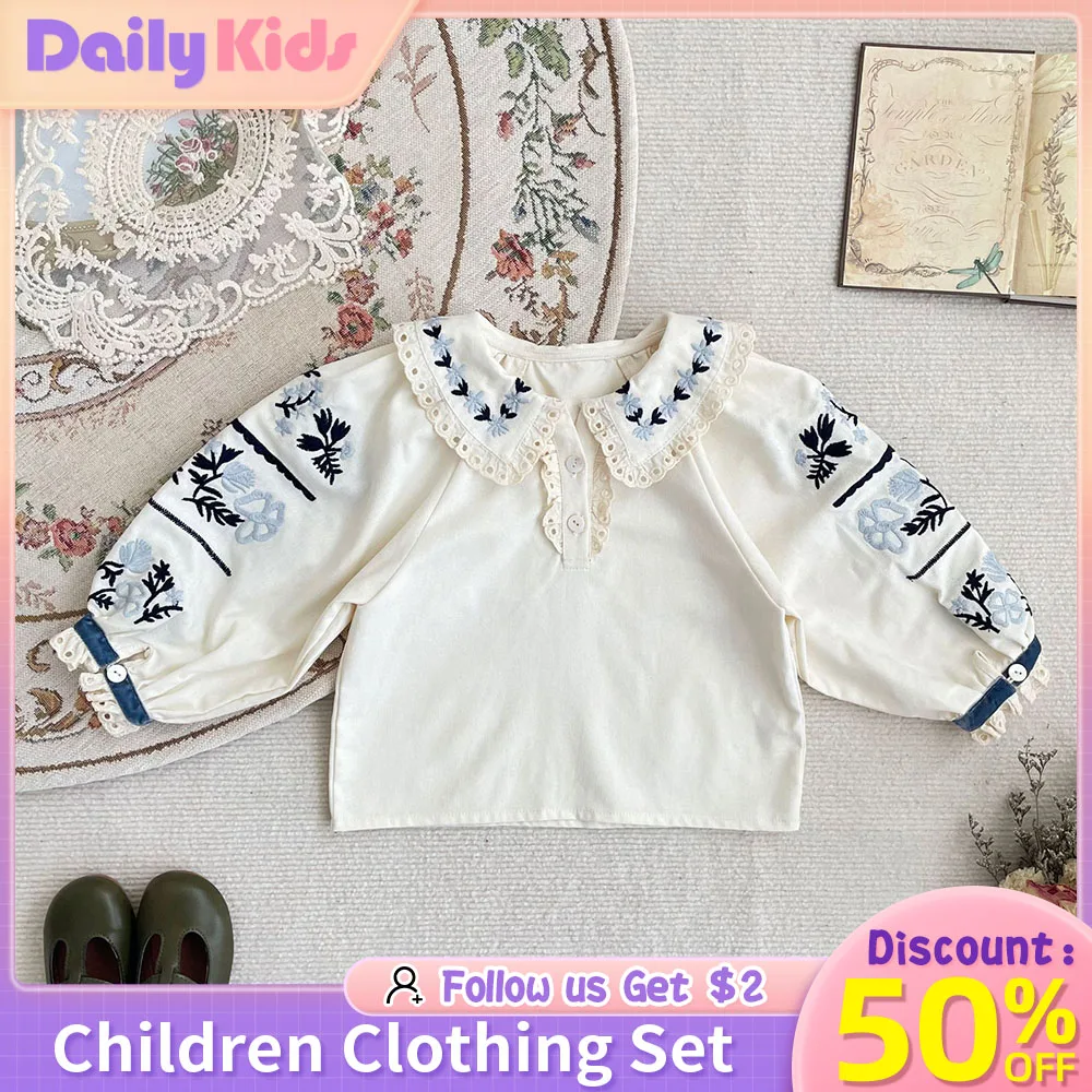 

Daily Kids APO Kid Girl Dress apo Winter Embroidery Children INS Korea Pants Ethnic style Children's Dress Sets Princess Dress