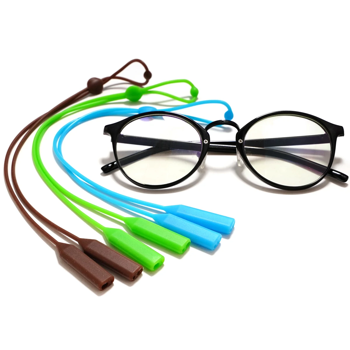 Elastic Silicone Eyeglasses Color Tape Adjustable Letter Button Sports Anti-Slip String Glasses Straps Neck Rope Wider Ends