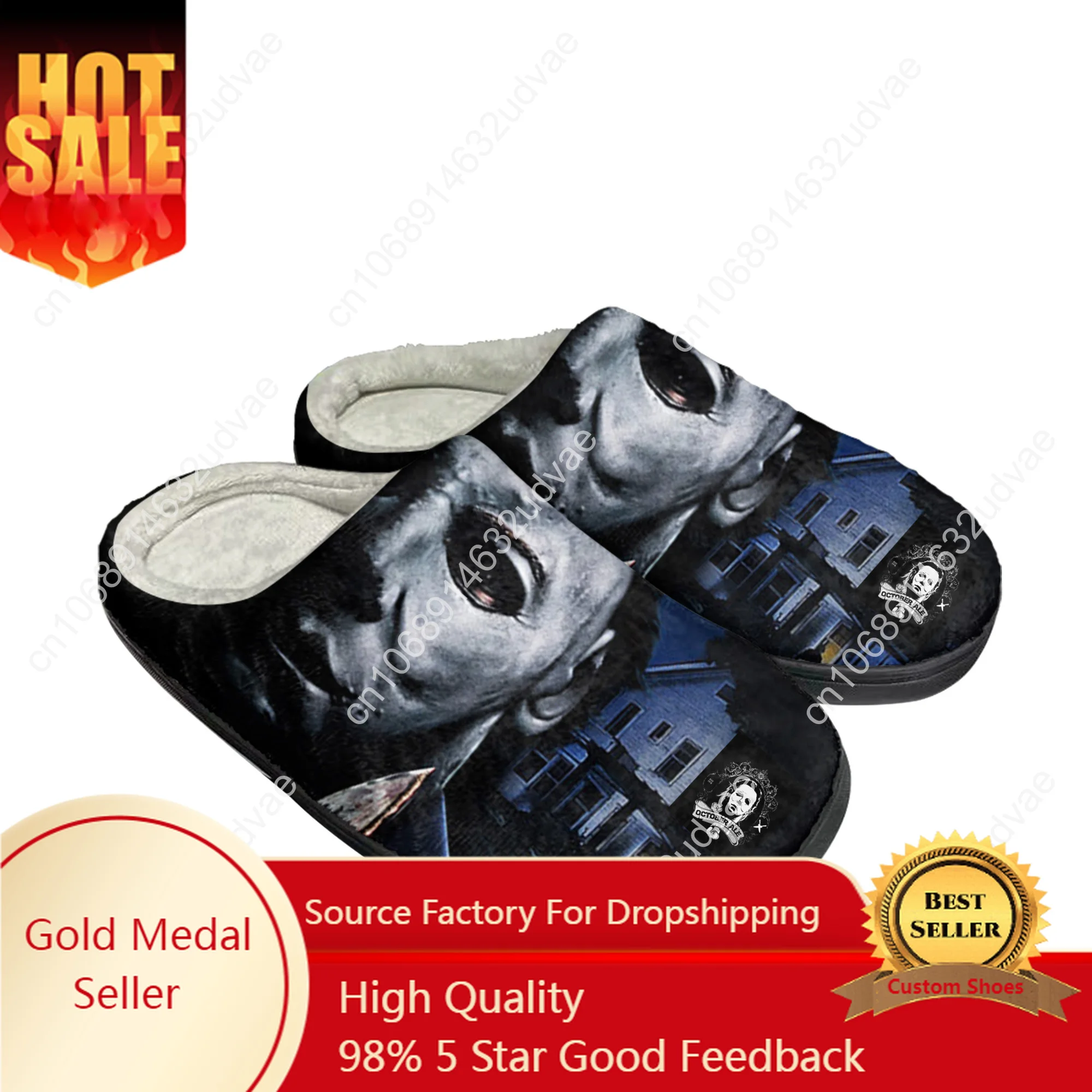 

Horror Halloween Home Cotton Custom Slippers Michael Myers Mens Womens Sandals Plush Casual Keep Warm Shoes Thermal Slipper