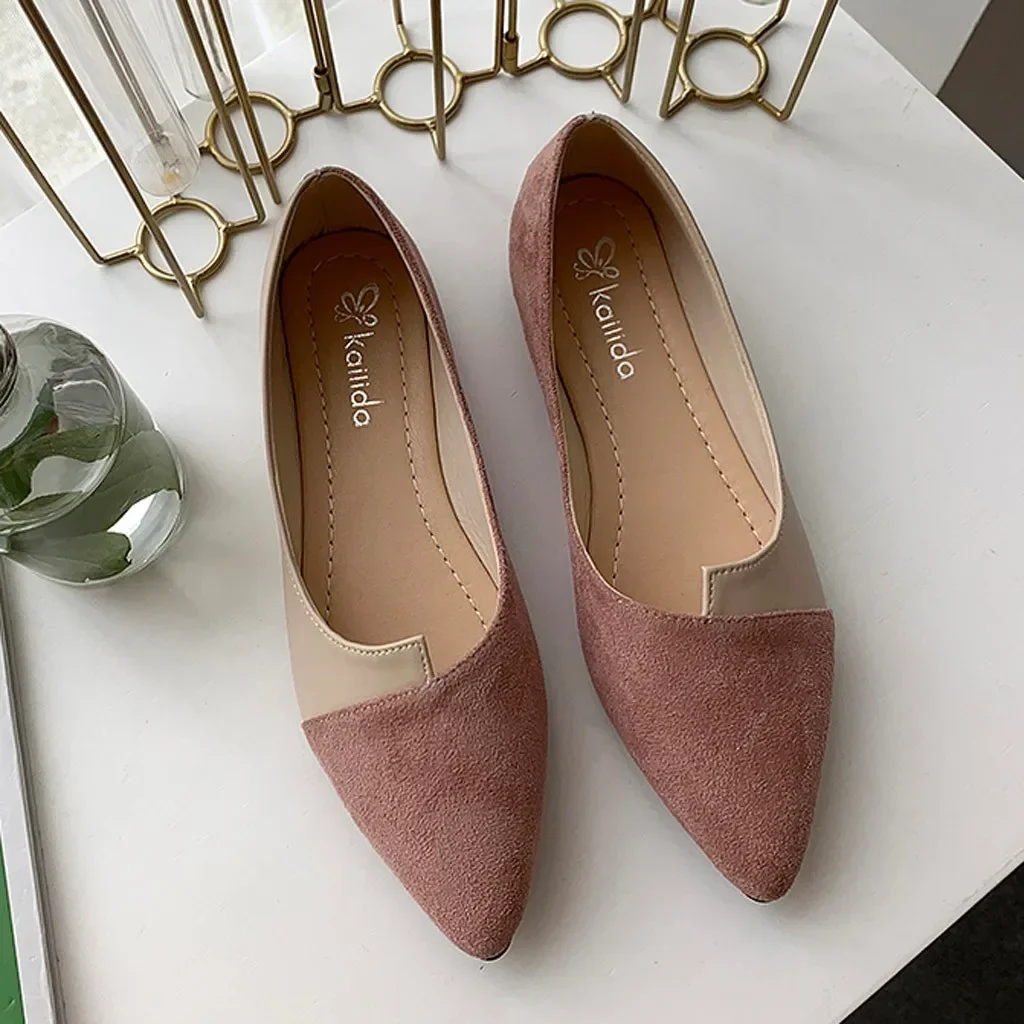 Women Shoes Fashion Splice Color Mule Flats Pointed Toe Ballerina Ballet Flat Slip on Shoe Zapatos Mujer Loafers Size 35-41