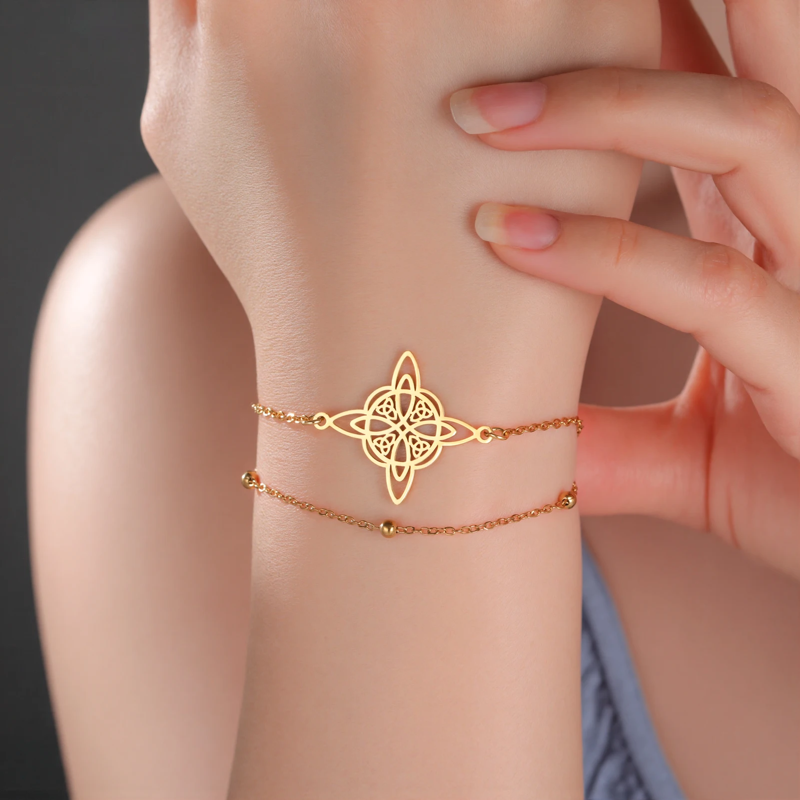 Kkjoy Hexenknoten-Armband mit keltischem vierzackigen Stern, Edelstahl, Wicca-Armband, okkultes Amulett, Charms, Schmuck, Geschenk für Frauen – Detail 26