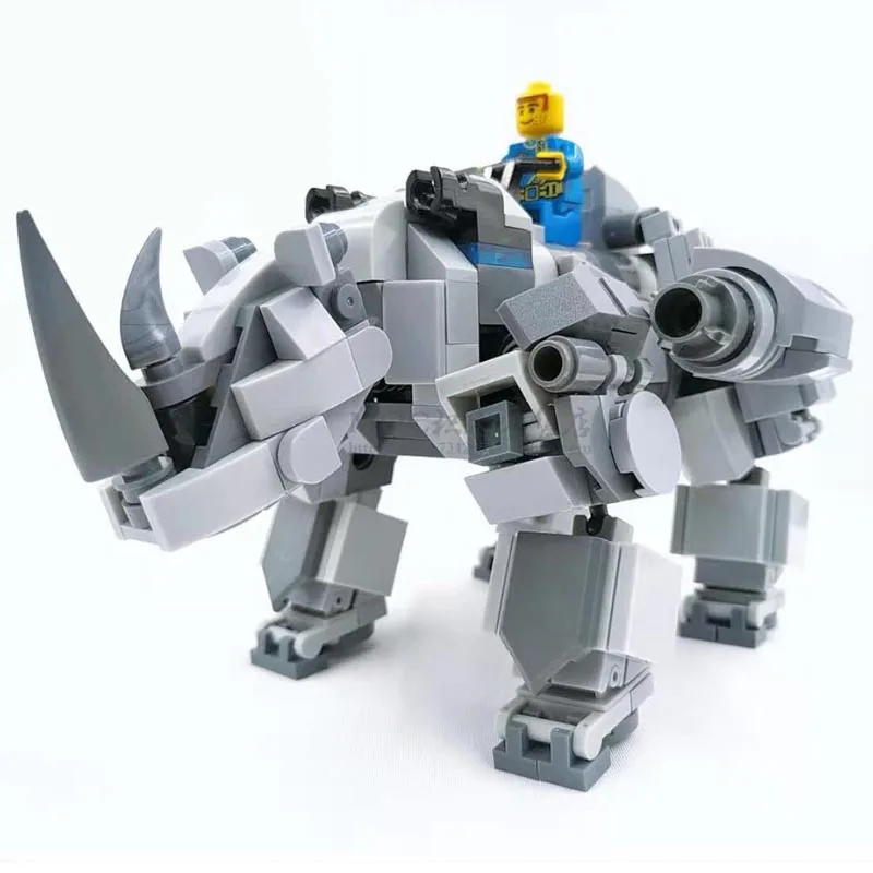 Rhino Manned Mecha Fighting Warfare Robots Maodel Assembly Small Particle Building Blocks Educational Toys For Children Brick