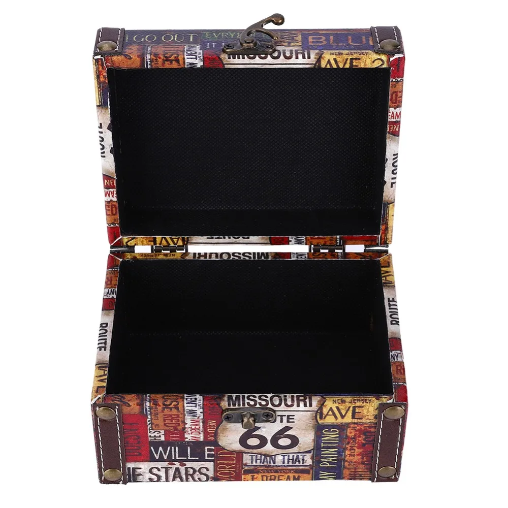 Decorative Wooden Storage Box Leather Rectangle Route 66 Storage Box Desktop Organizer Room Display