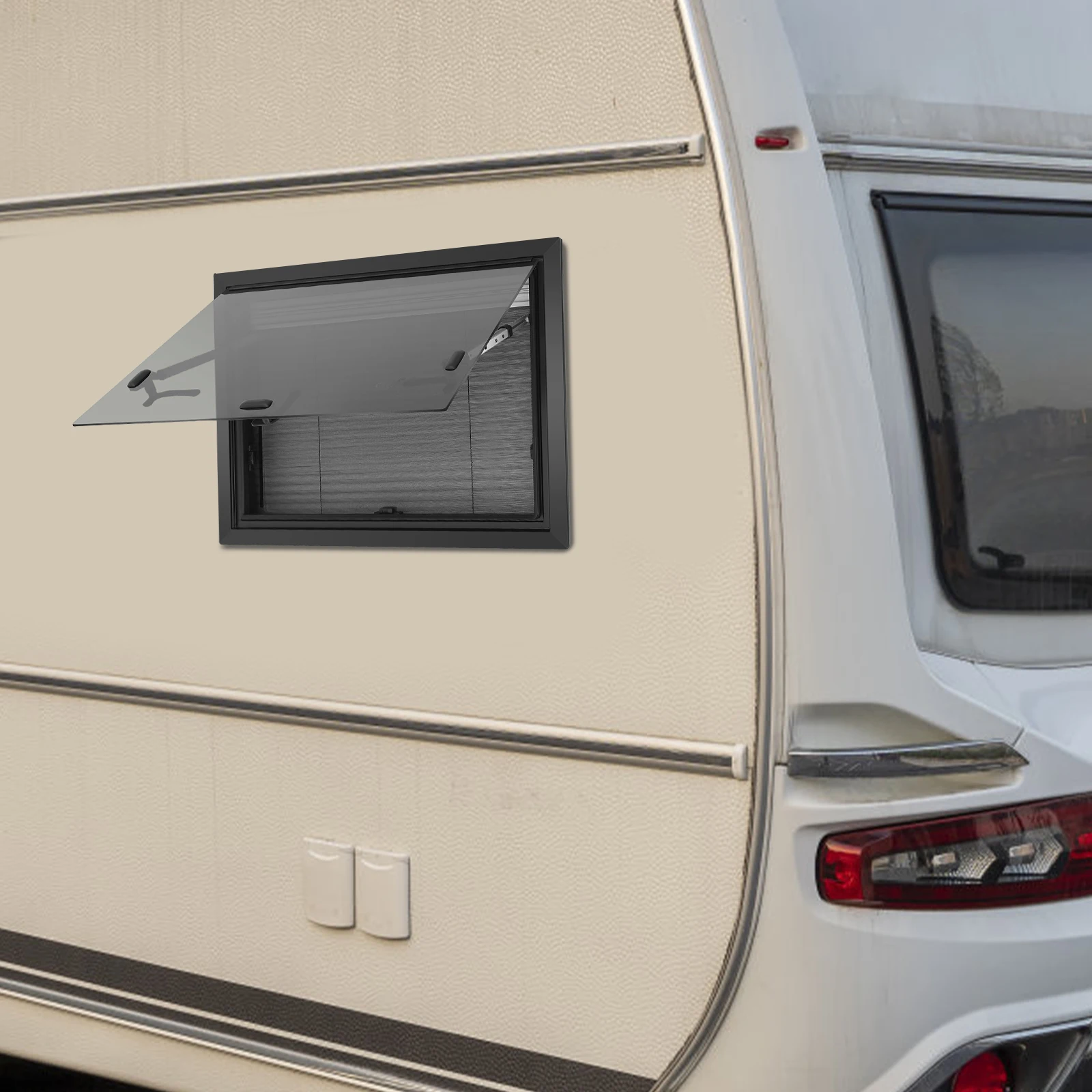 

Functional RV Push-out Window 25.59x19.69in 65° Open 4mm Tempered Glass For RV Pickup Truck Camper Trailer