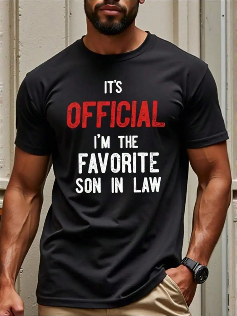 Men's Fun 'Officially Certified I Am The Favorite Of The Son-In-Law' T-Shirt | Round Neck T-Shirt, Geometric Pattern, Regular Fi