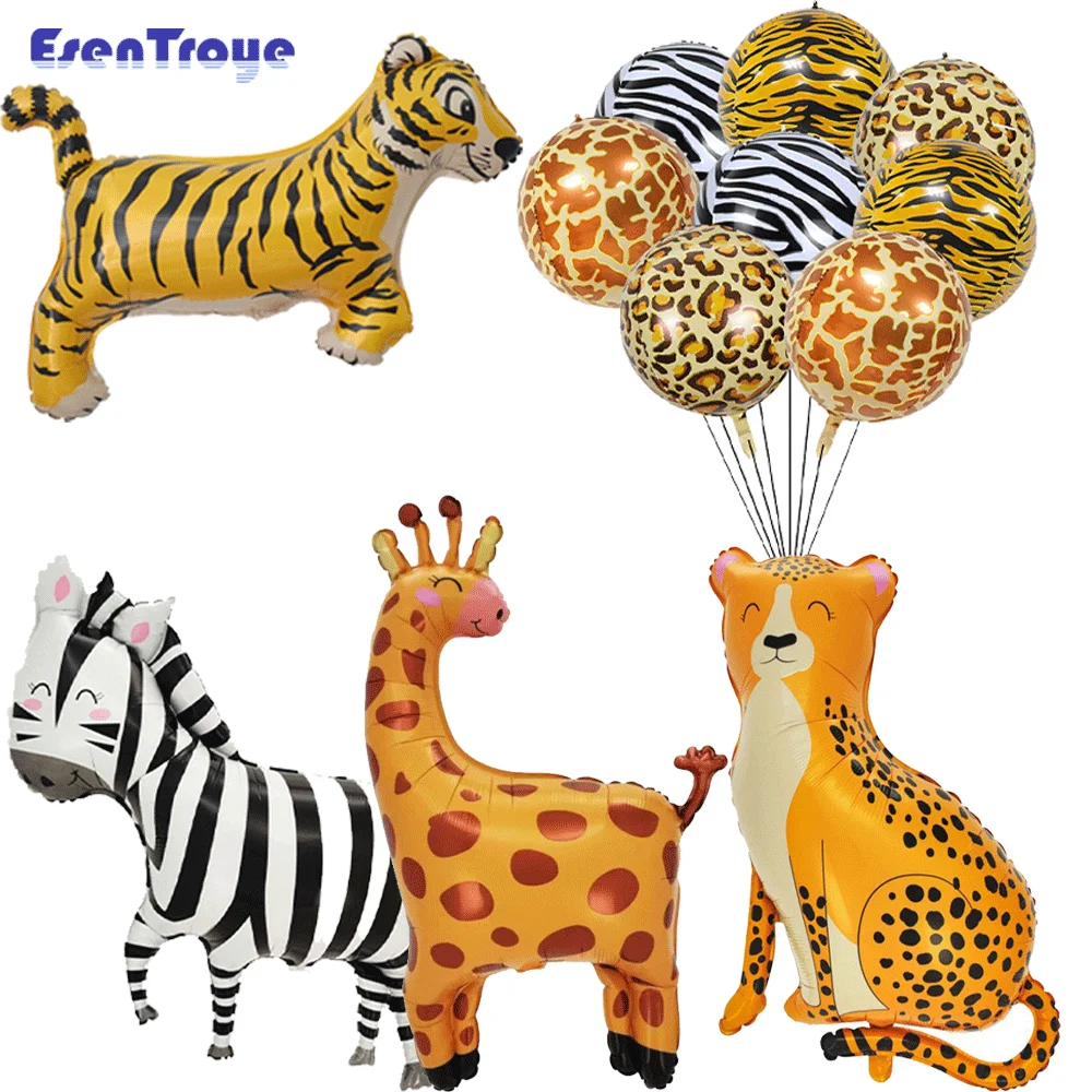 Cartoon Animal Foil Balloons Monkey Lion Zebra Tiger Elephant For Kids Birthday Jungle Safari Woodland Animal Party Decorations