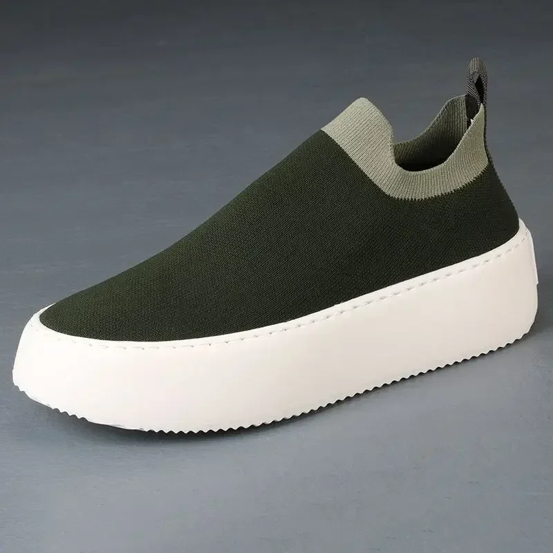 Fly Woven Men Sneakers Slip on Sports Shoes for Man Thick-soled Mesh Sneakers Breathable Trendy Loafers Men\'s Vulcanized Shoes